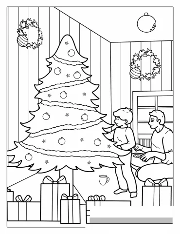 Family Decorating a Christmas Tree