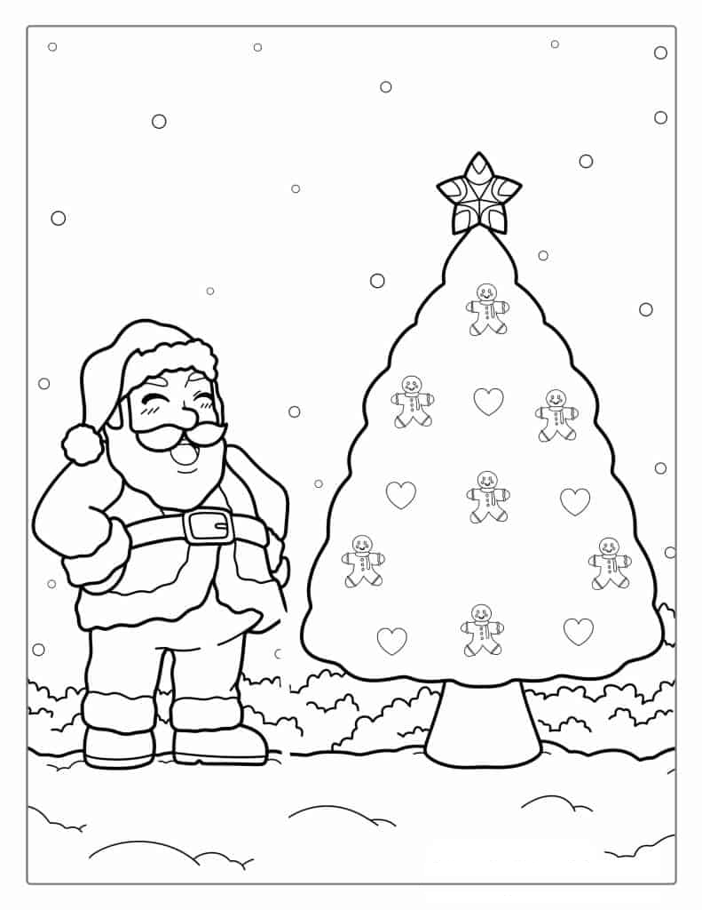 Jolly Santa Next To Christmas Tree