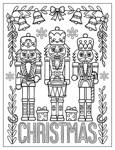 Nutcracker Guards With Laurels And Snowflakes In The Background