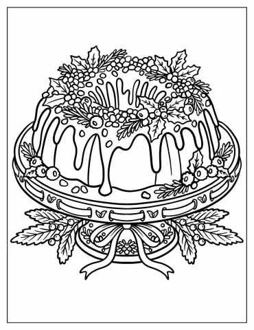Christmas Bundt Cake with Holly, Berries, and Festive Wreath Decorations