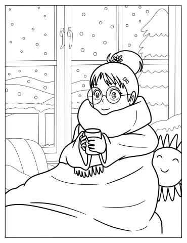 Girl Wrapped In A Blanket Holding A Cup Of Hot Chocolate