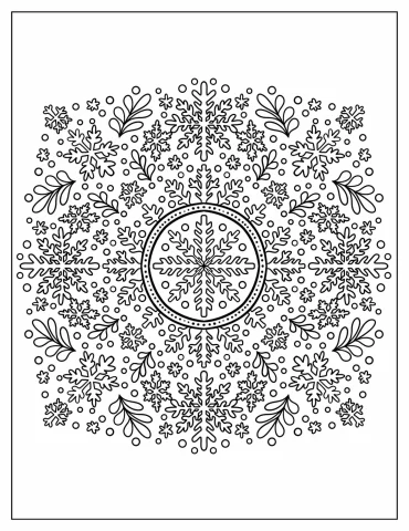 Snowflake Mandala with Leaves Coloring Sheet