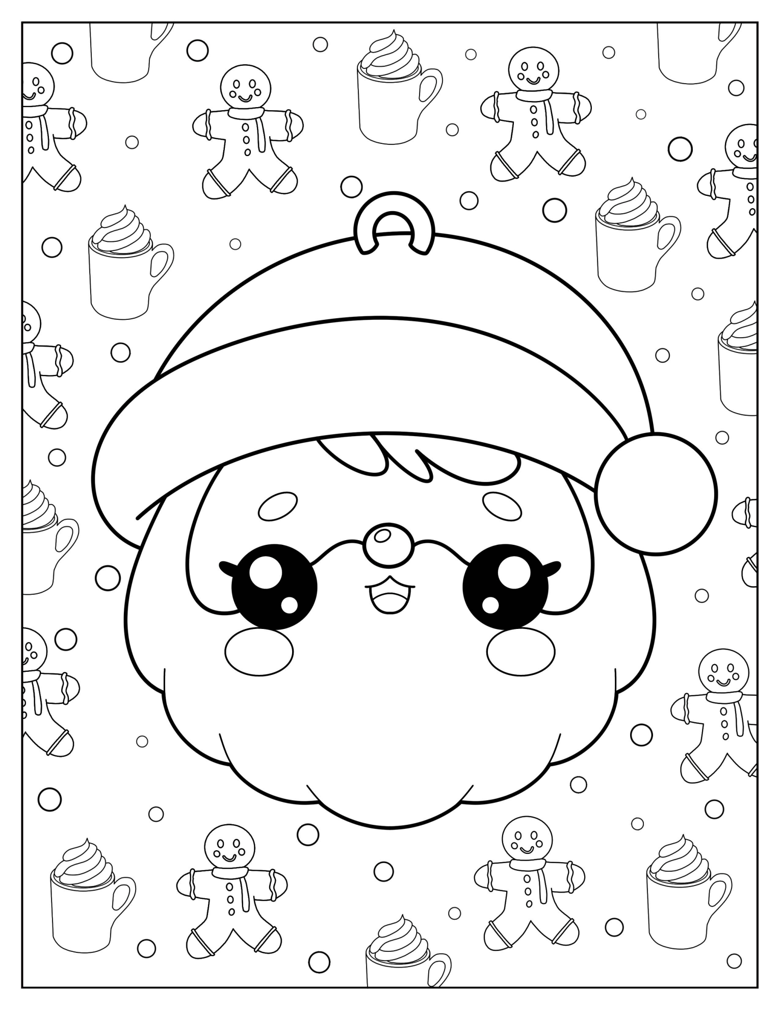 Chibi Santa Face Ornament Coloring Page
