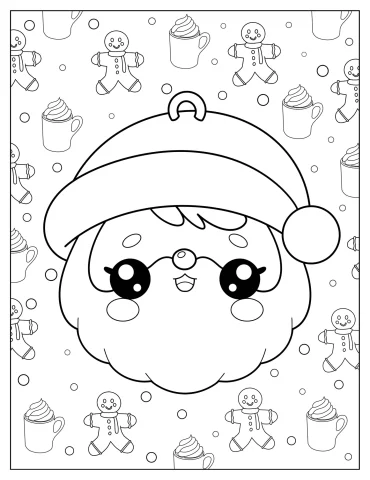 Chibi Santa Face Ornament Coloring Page