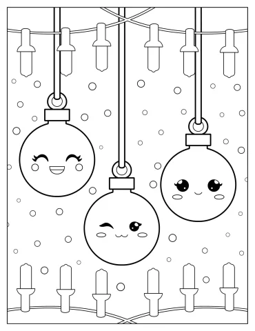 Kawaii Christmas Bulbs Coloring Sheet For Preschoolers