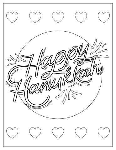 Happy Hanukkah Script Inside Circle Coloring Sheet