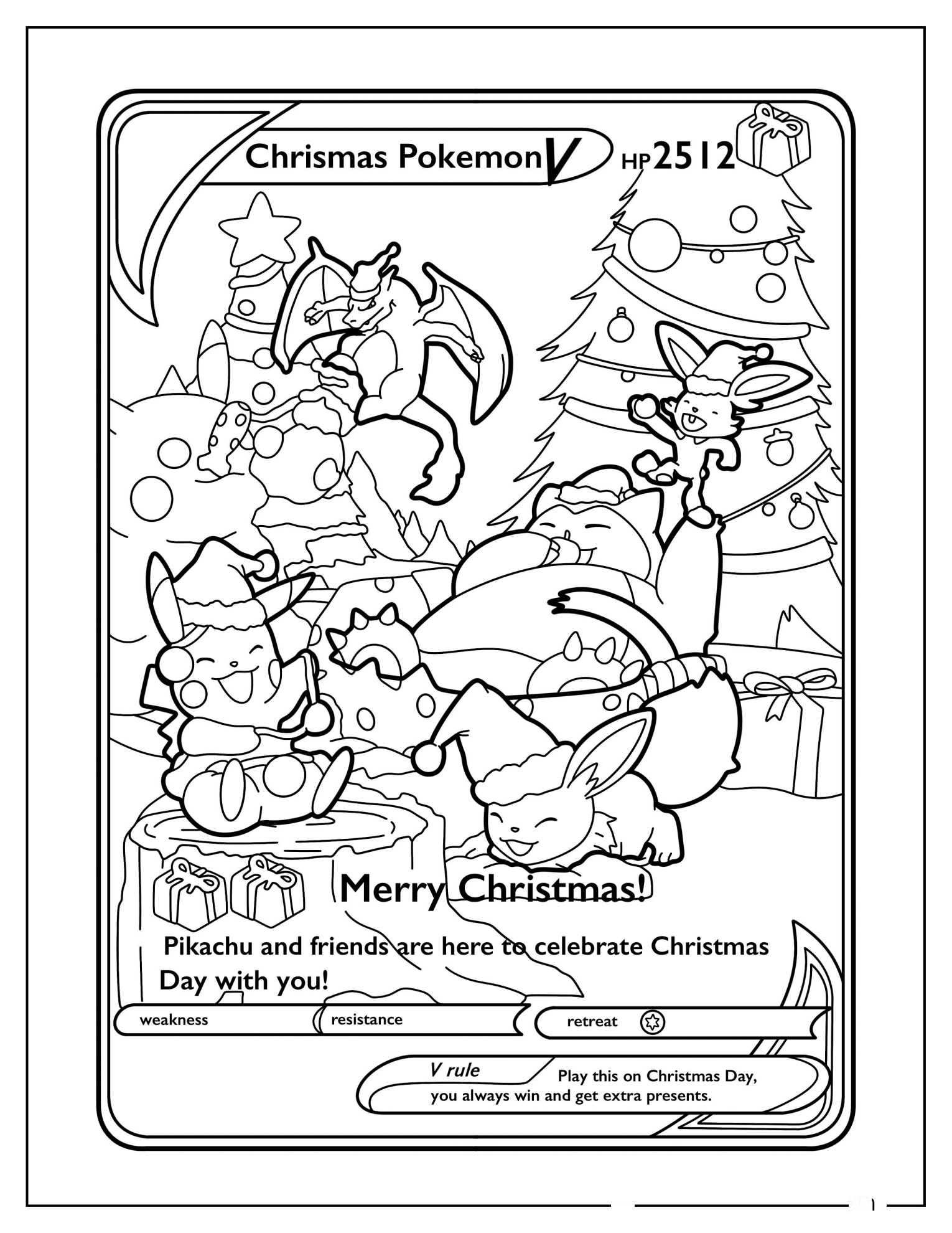 Christmas Pokemon V Card Coloring Page