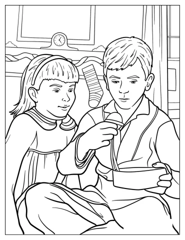 Hero Boy And Sister Opening A Present Coloring Page