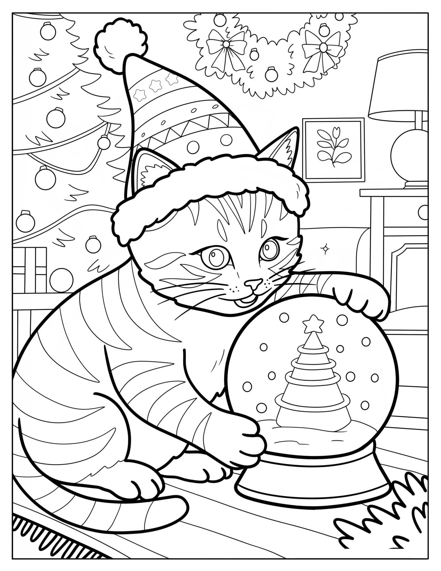 Curious Christmas Cat Gazing Into a Snow Globe