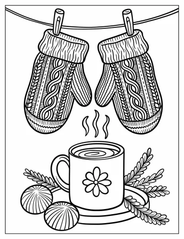 Intricate Mittens Hanging Over Hot Chocolate