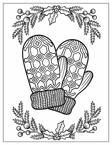 Mittens with Honeycomb Pattern Coloring Page