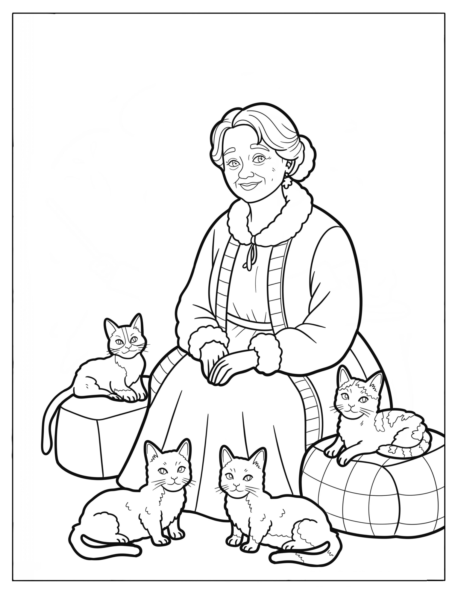 Peaceful Mrs. Claus Relaxing with Her Cats