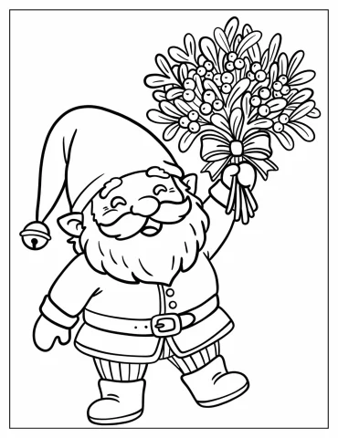 Christmas Gnome Holding a Holly Bouquet