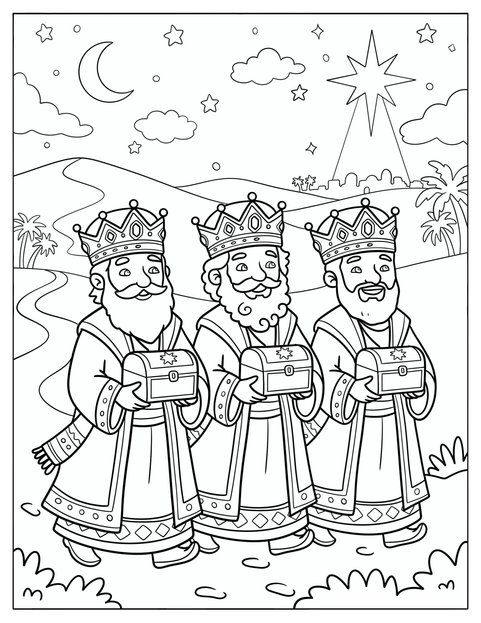 Three Wise Men Following the Christmas Star