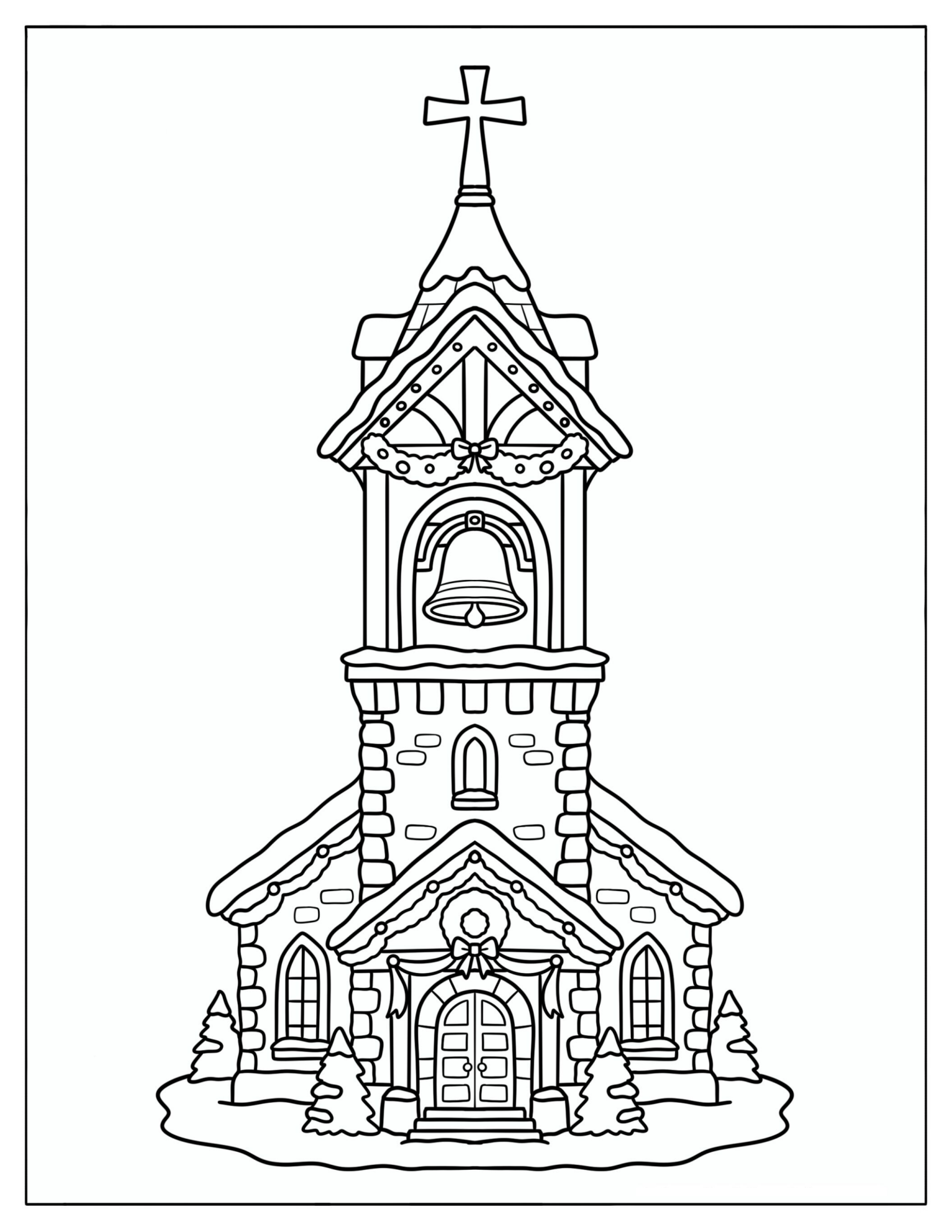 Easy Christian Christmas Church Coloring Page