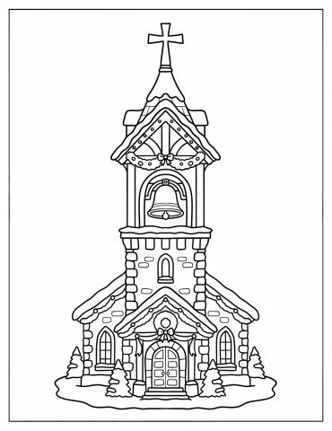 Easy Christian Christmas Church Coloring Page