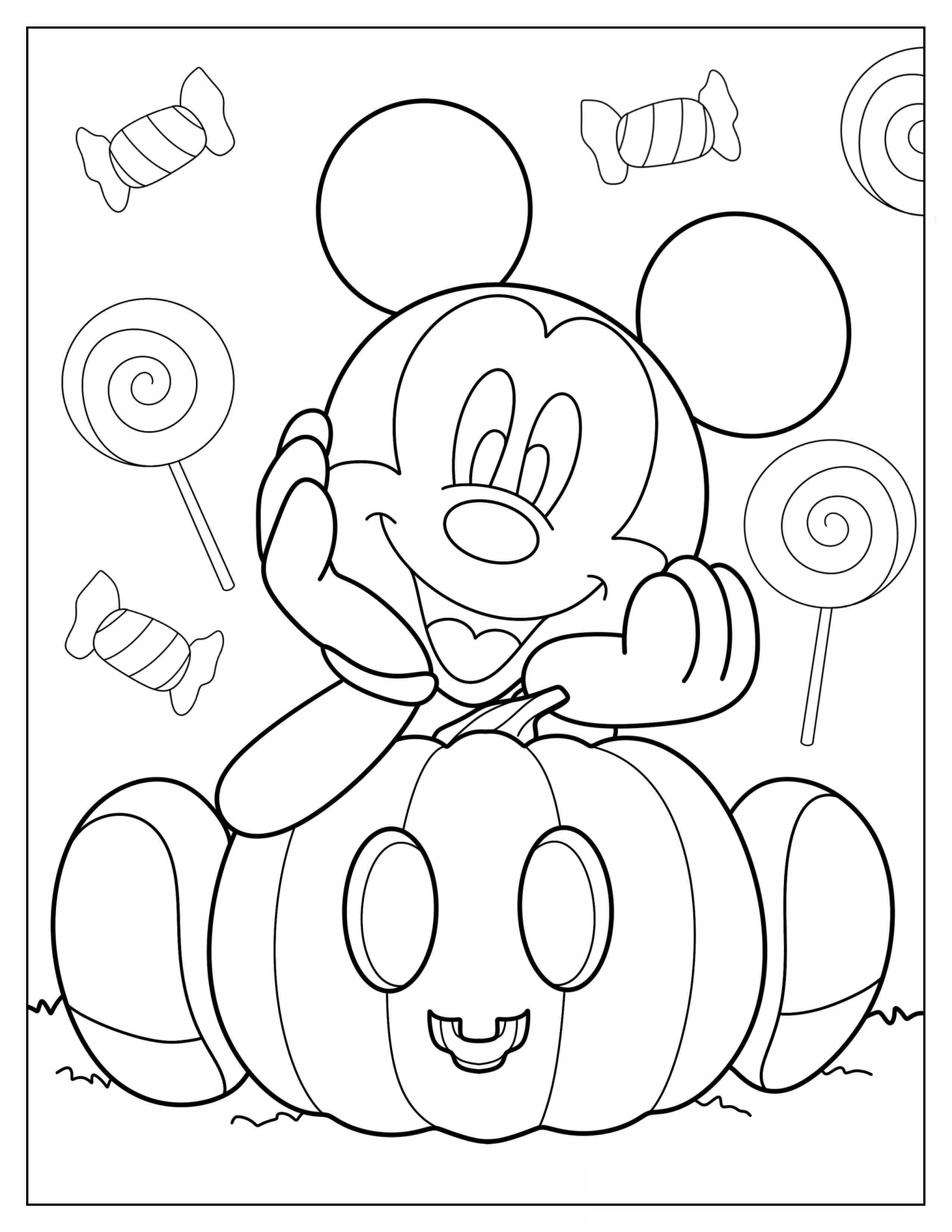 Mickey Mouse With Halloween Pumpkin To Color