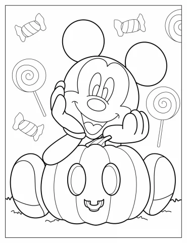 Mickey Mouse With Halloween Pumpkin To Color