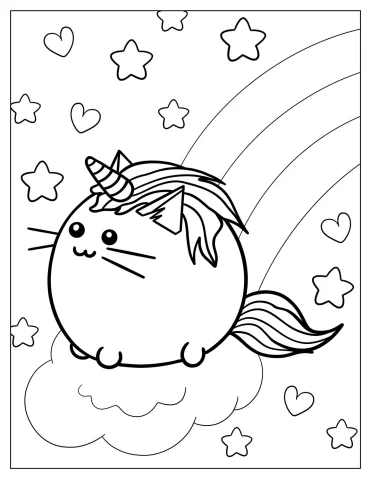 Pusheen Unicorn On Rainbow Coloring Page