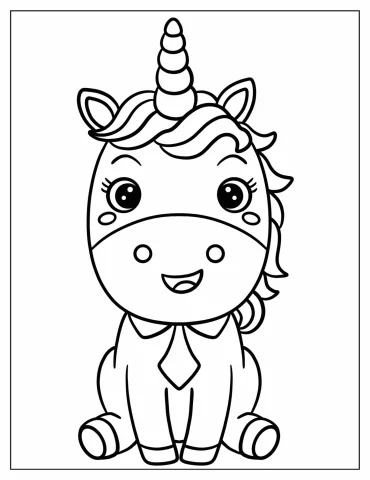 Cartoon Unicorn Wearing A Shirt And Necktie Coloring Page For Kids