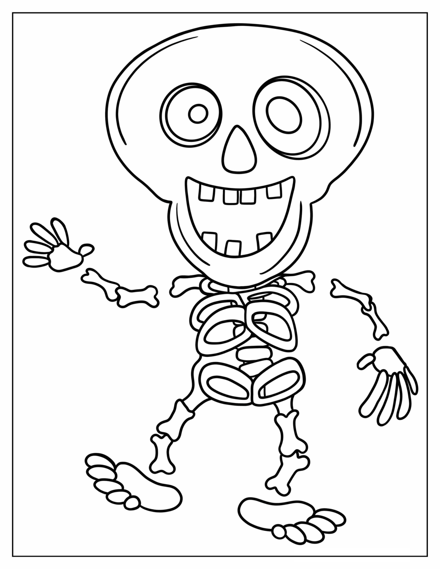 Happy Skeleton Dancing Coloring Page For Kids