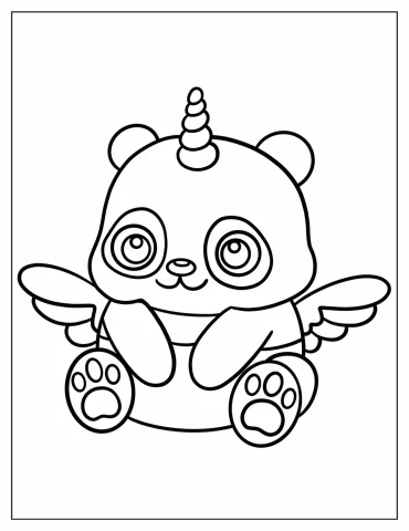 Cute Panda Unicorn With Wings Coloring Sheet For Preschoolers