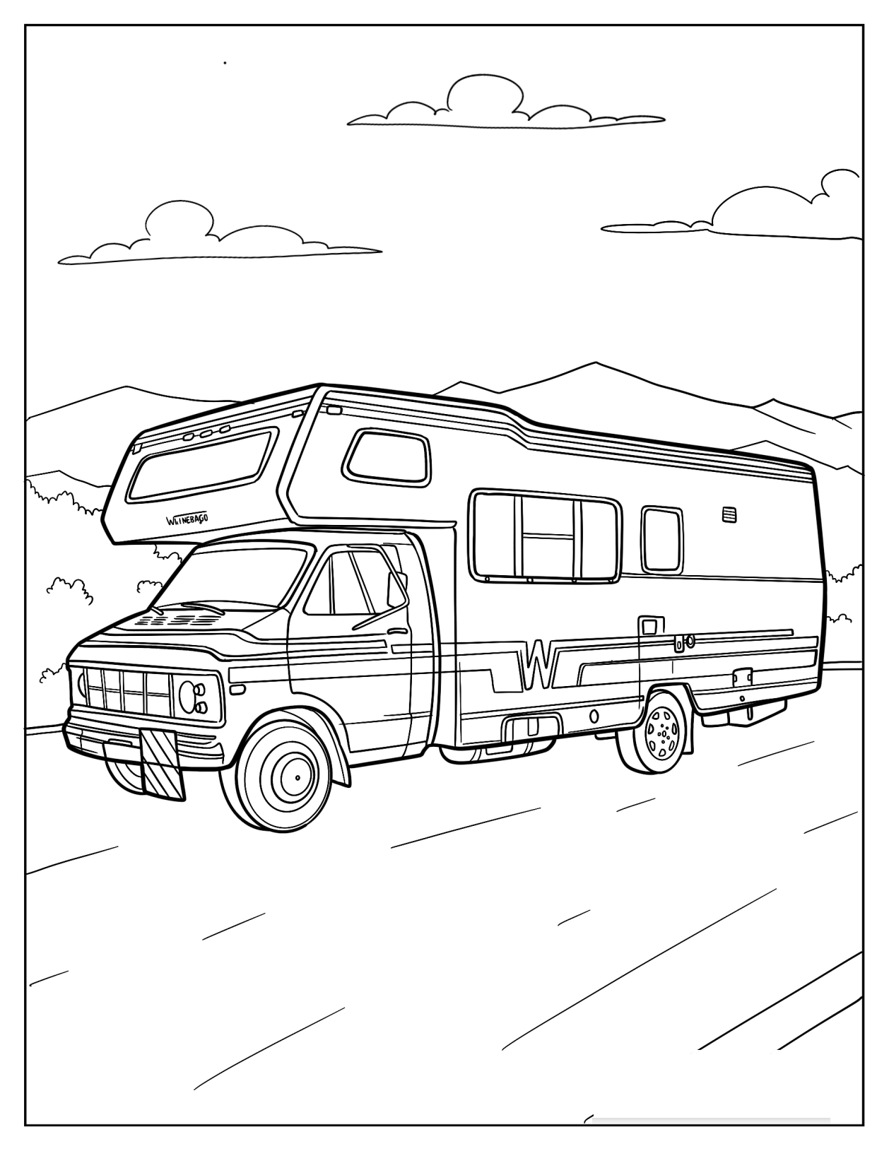 Large RV On The Road Coloring Page For Kids