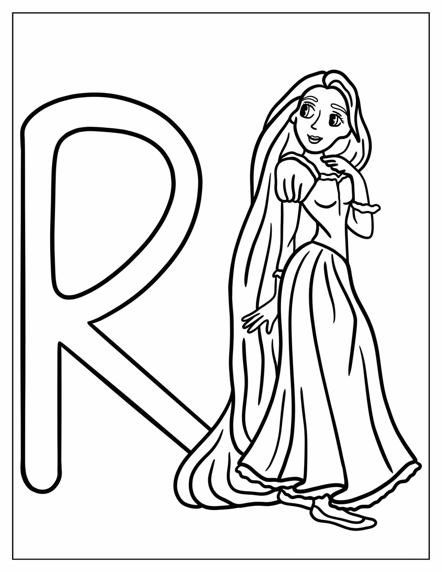 Letter R For Rapunzel Coloring Sheet
