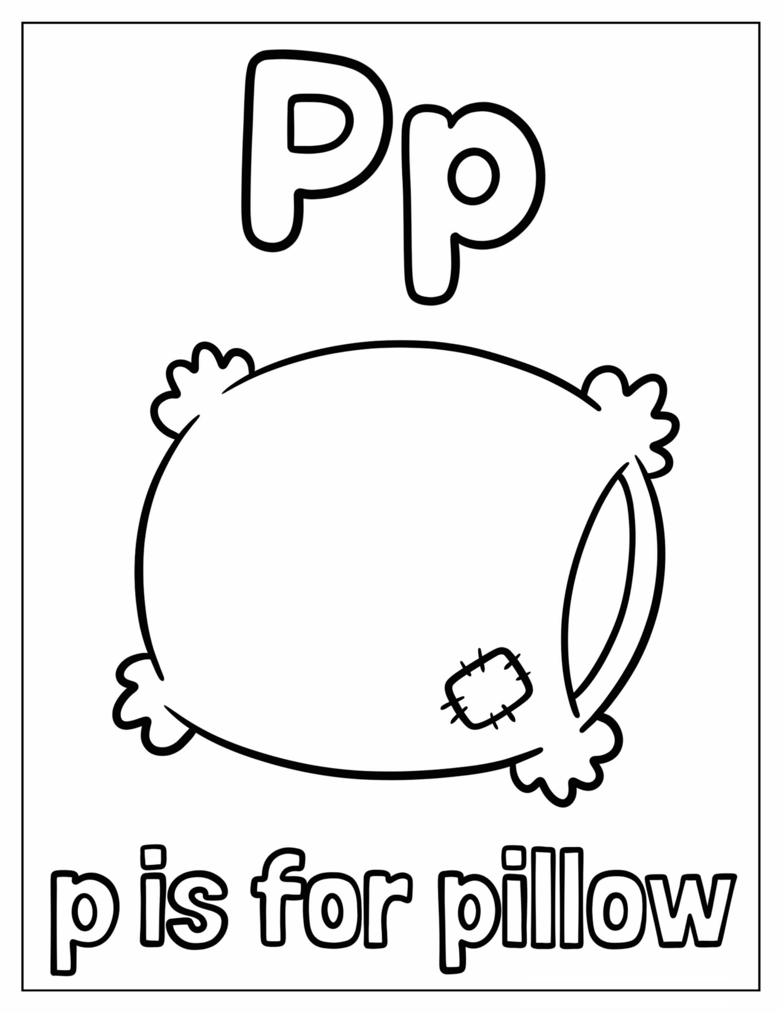 Letter P is for Pillow Coloring Page for Kids