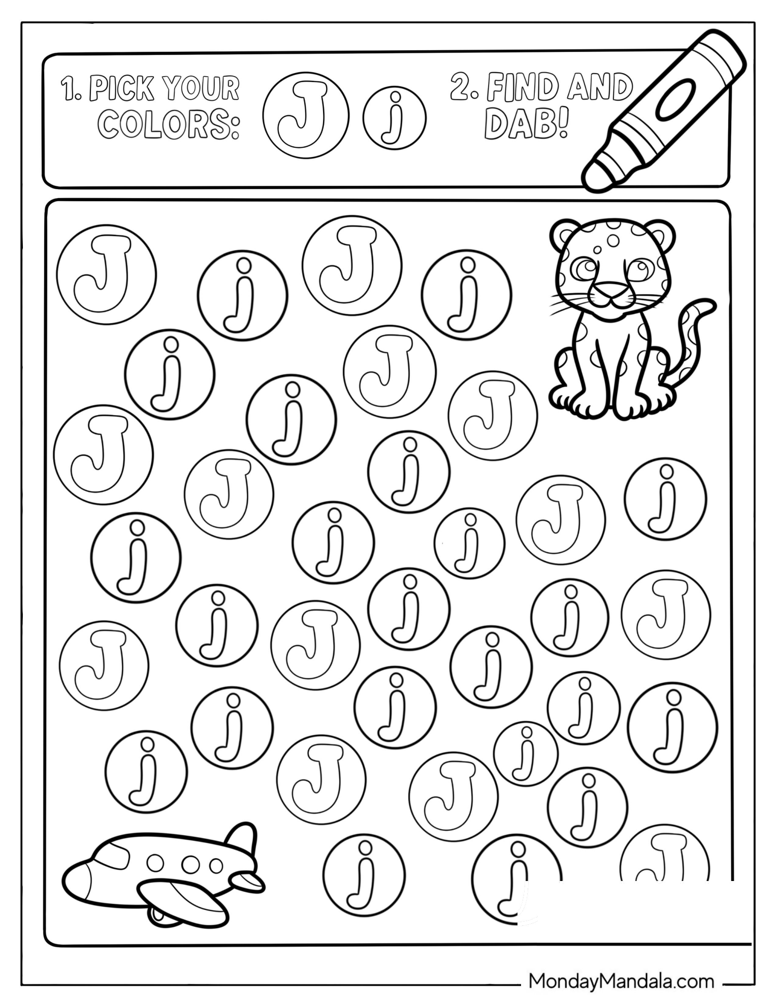 Pick Your Colors Letter J Worksheet