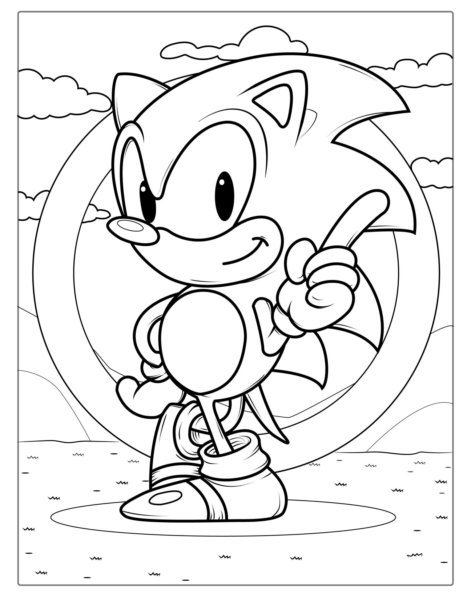 Smiling Sonic Coloring Sheet
