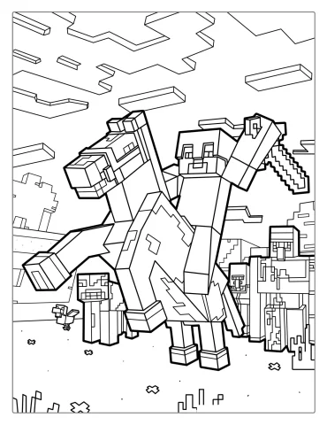 Minecraft Steve Riding Horse With Sword Coloring Page