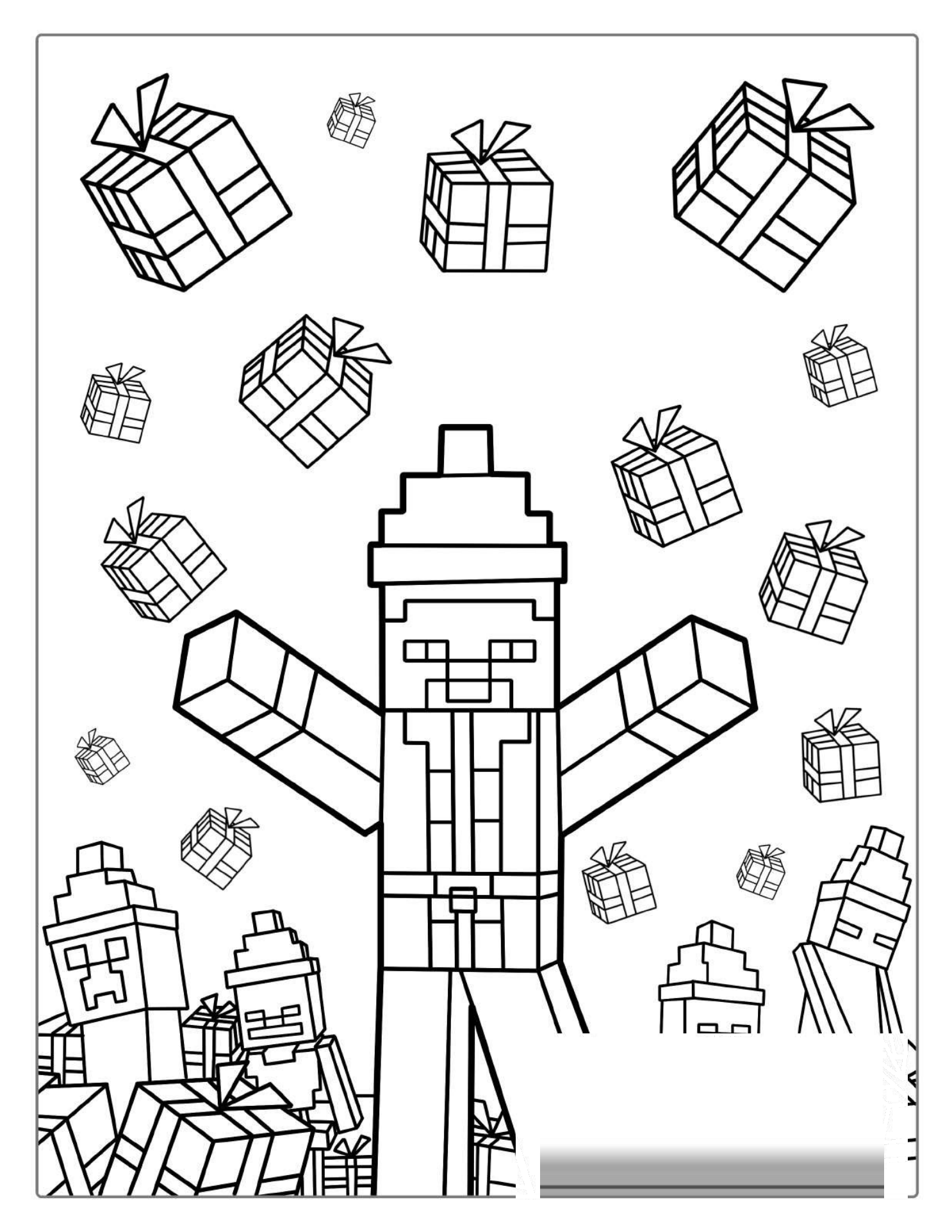 Christmas Minecraft Steve Wearing Santa Hat Coloring