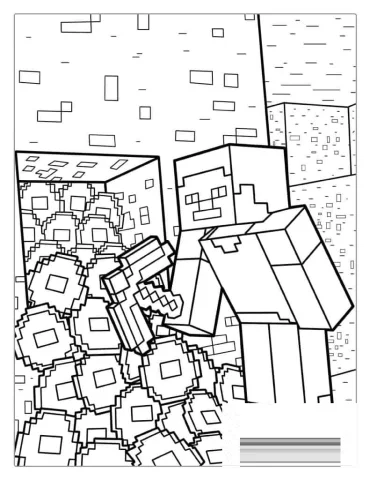 Minecraft Steve Prospecting For Diamonds Coloring Page