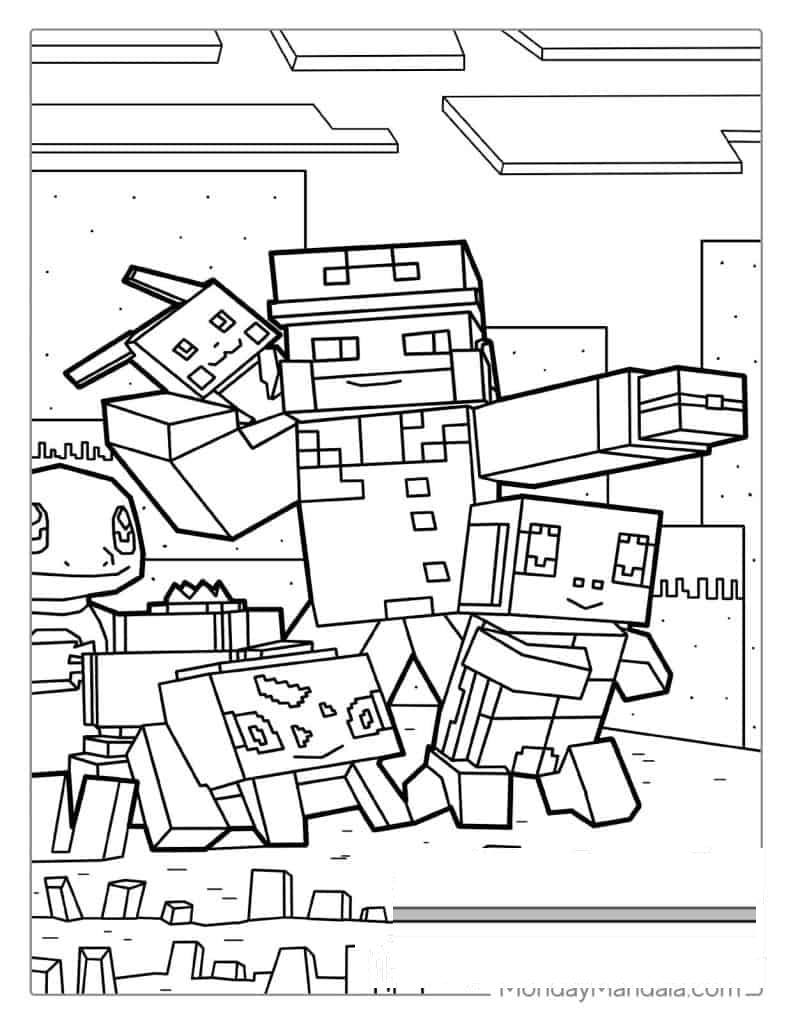 Minecraft Pokemon Coloring Page With Squirtle And Pikachu