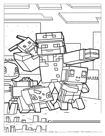 Minecraft Pokemon Coloring Page With Squirtle And Pikachu