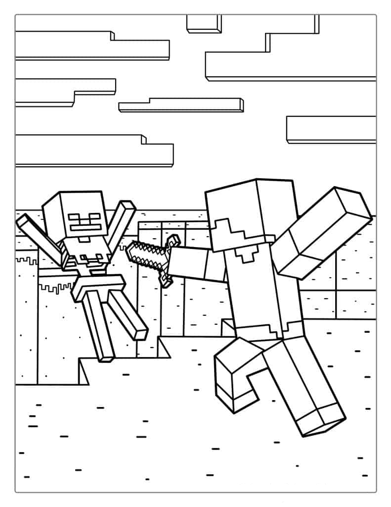 Minecraft Steve Vs Skeleton Coloring Page