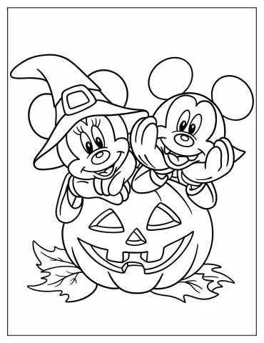 Kawaii Halloween Mickey Mouse And Minnie Mouse Coloring Sheet For Kids
