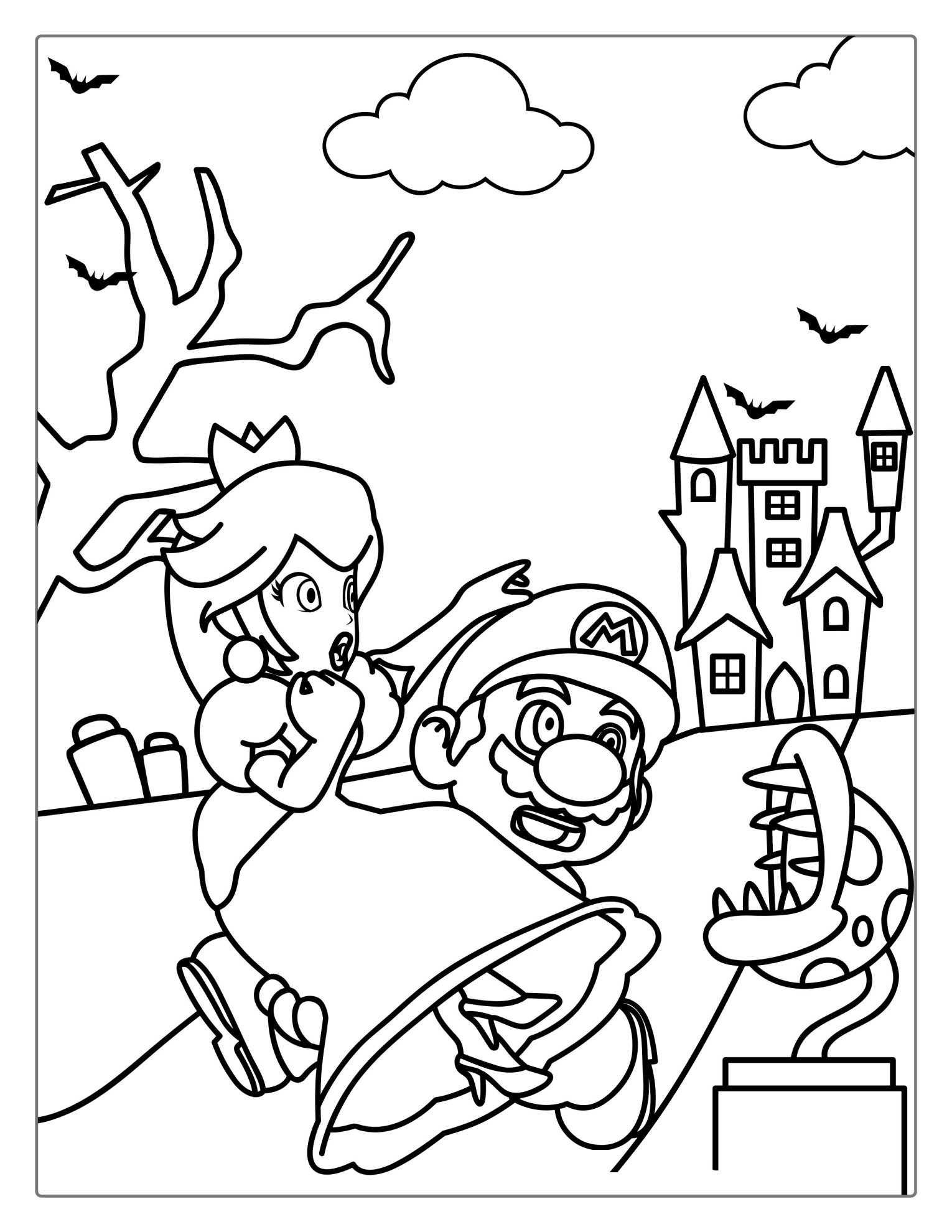 Mario Rescuing Peach From Haunted House Coloring