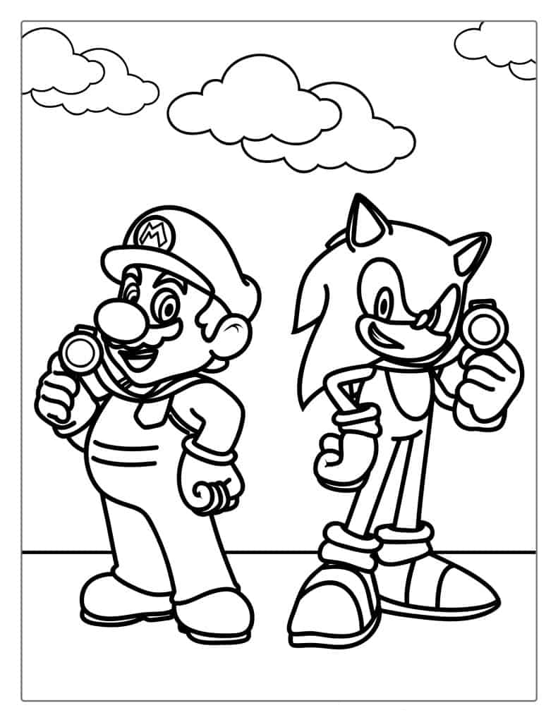 Coloring PAge Of Sonic And Mario_