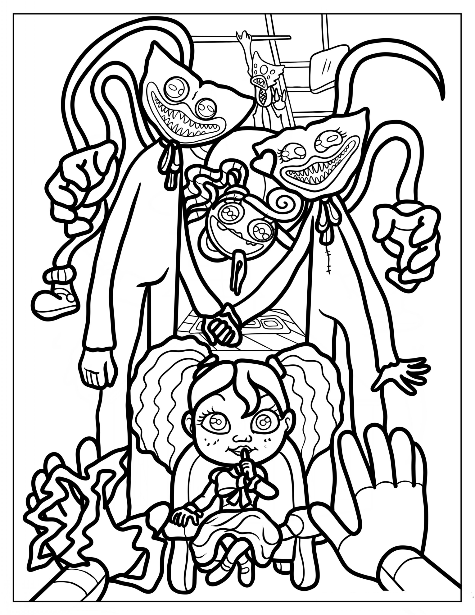 Poppy With Mini Huggies Coloring Sheet For Kids