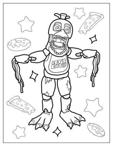 Spooky Withered Chica Coloring Page