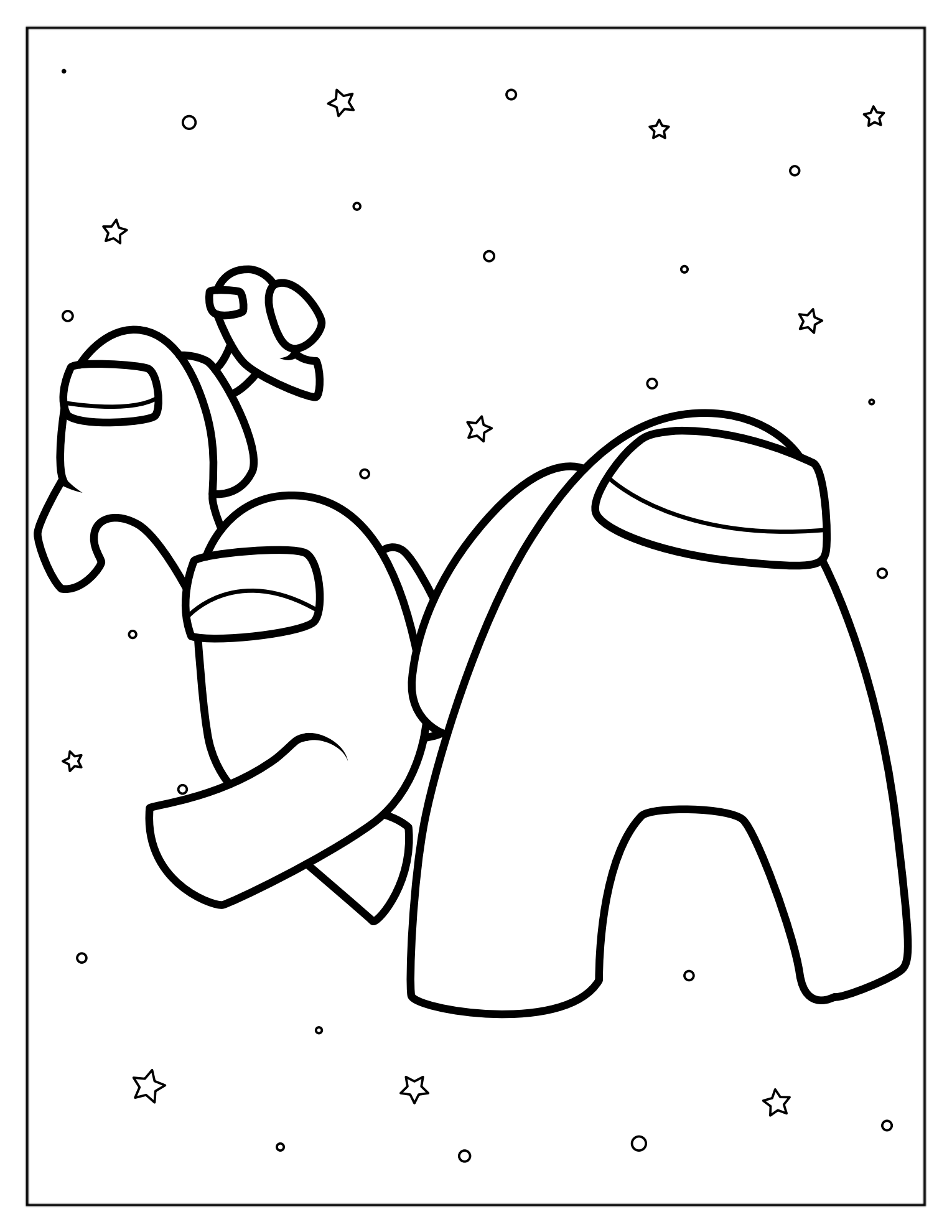 Coloring Page of Crewmates in Space