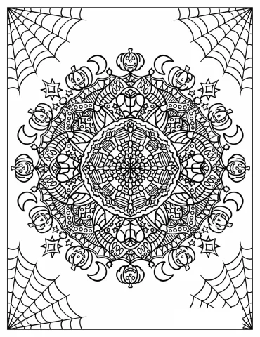 Intricate Crescent Moon And Jack O Lantern Halloween Mandala