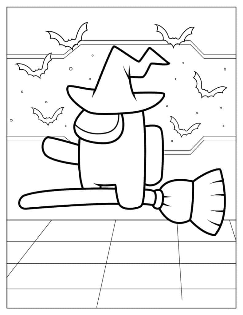 Halloween Among Us Witch Riding Broom