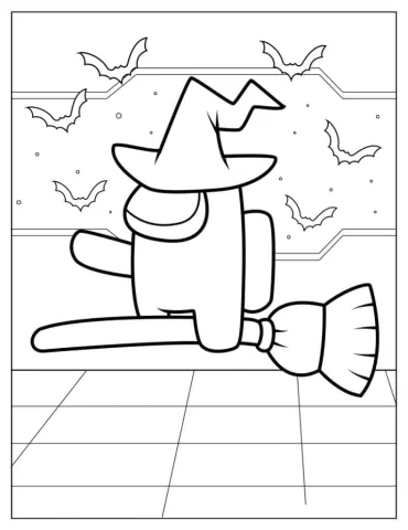 Halloween Among Us Witch Riding Broom