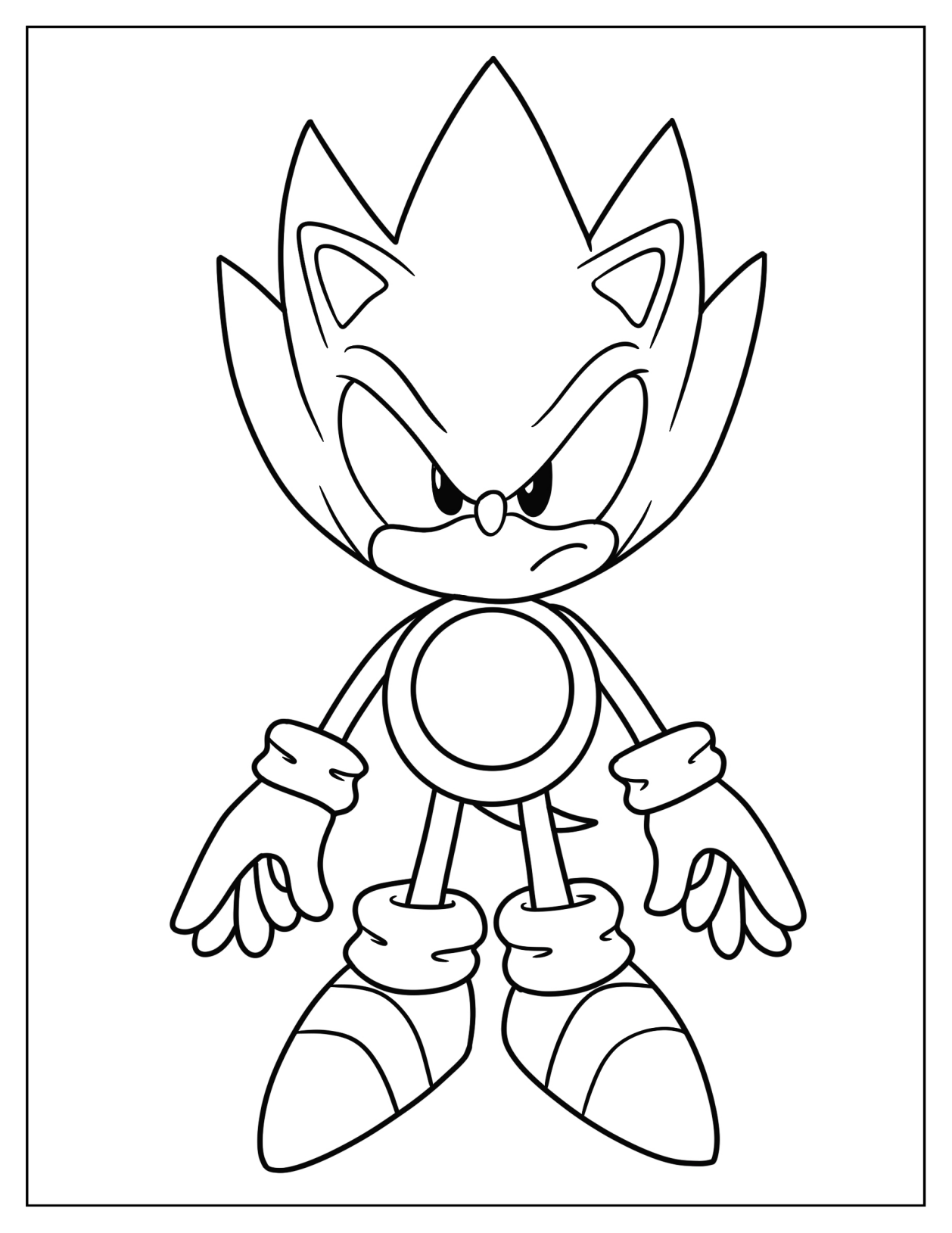 Simple Super Sonic Outline Coloring Page For Kids