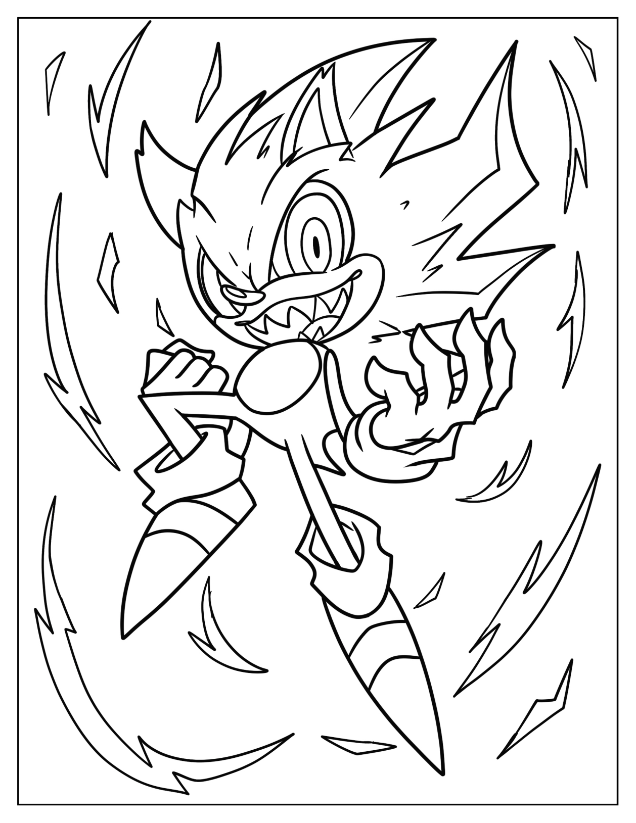 Evil Super Sonic With Sharp Teeth Coloring Page