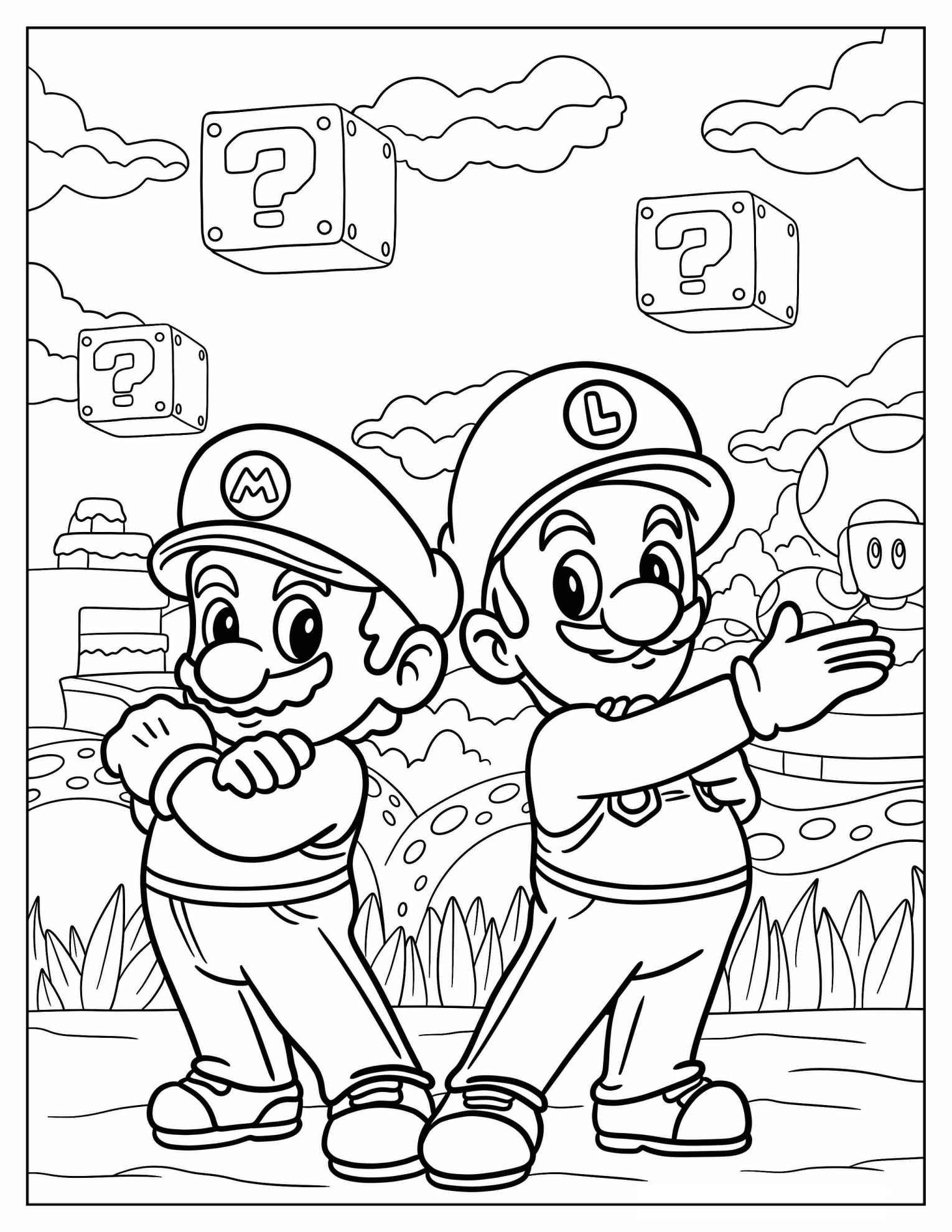 Adorable Chibi Mario And Luigi Coloring Page For Preschoolers