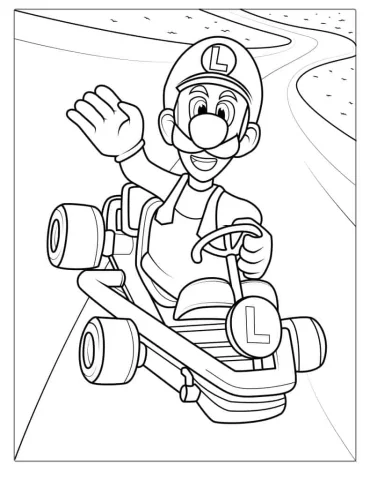 Luigi In Super Mario Kart To Color